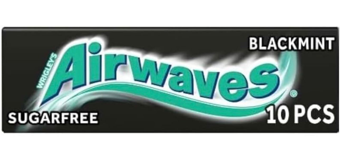 Airwaves Black Mint Sugar Free Chewing Gum – 10 Packs of 10 | Menthol Freshness & Oral Care