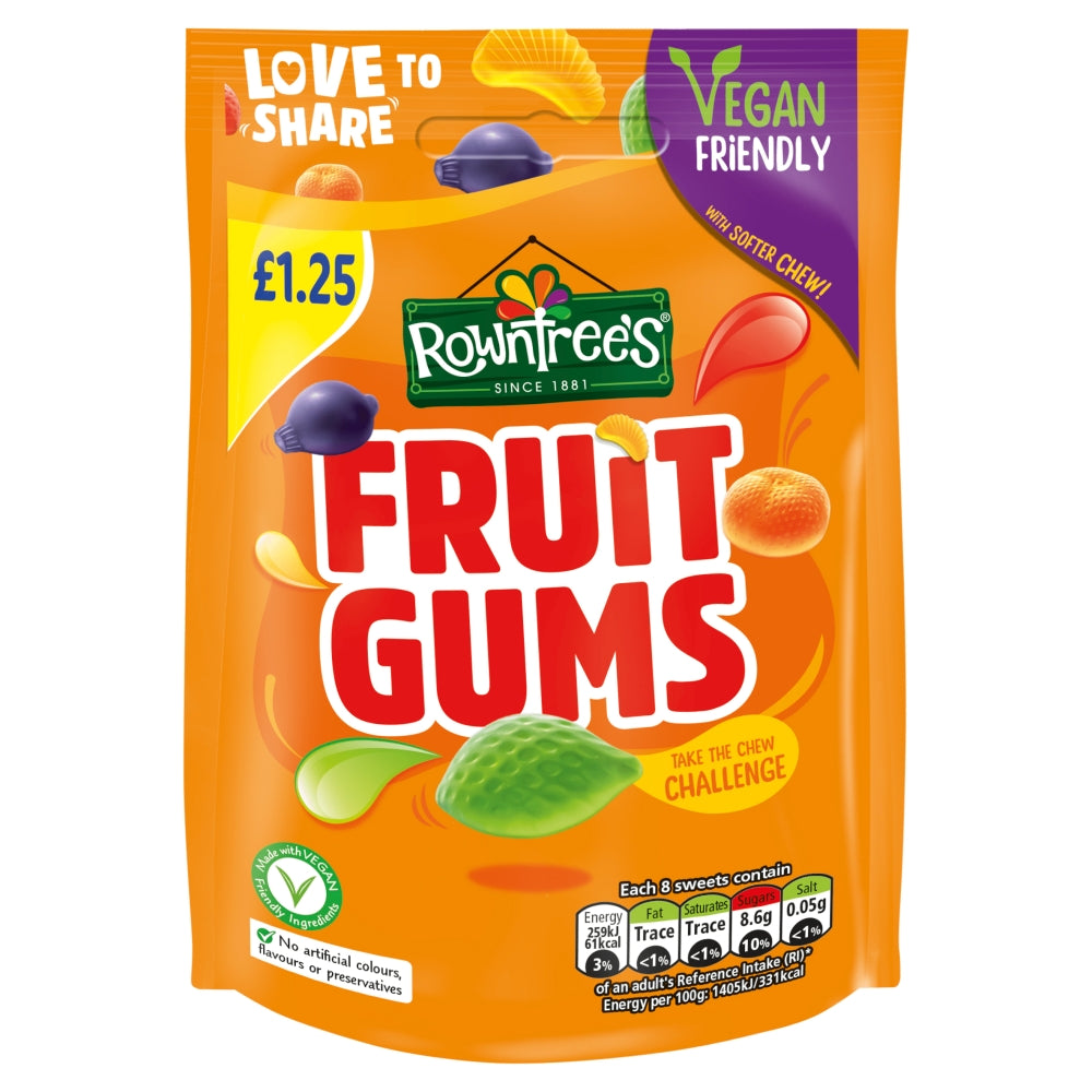 Rowntree's Fruit Gums Vegan Friendly Sweets Sharing Bag 120g PMP £1.25