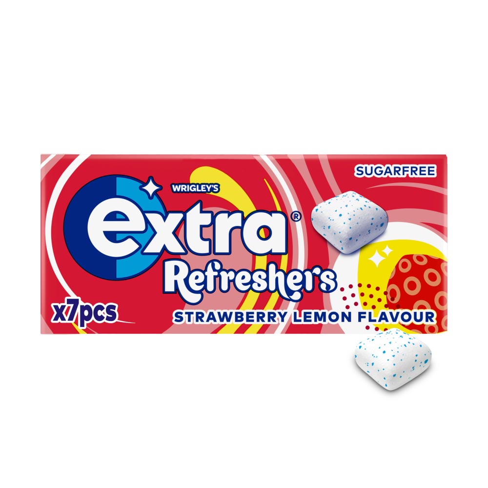 Extra Refreshers Strawberry Lemon Sugarfree Chewing Gum Handy Box 7 Pieces