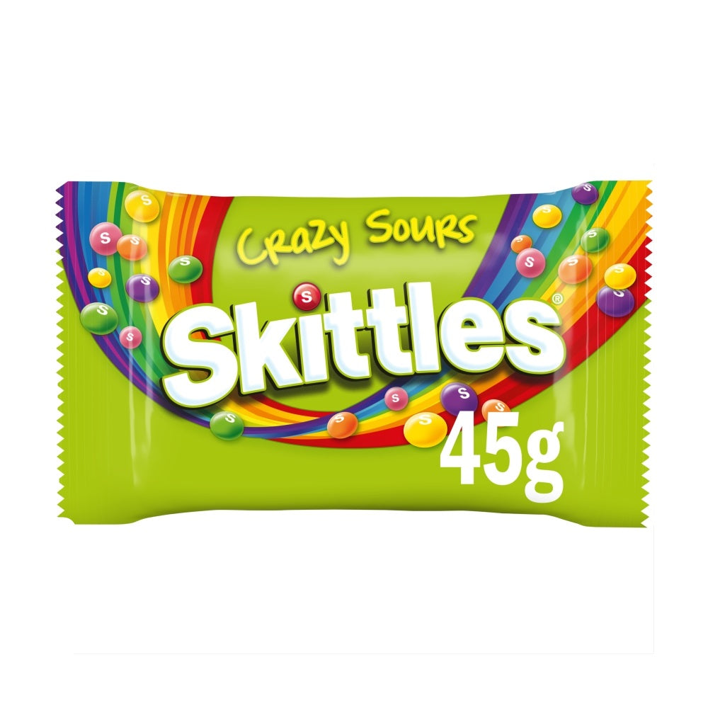 Skittles Vegan Chewy Crazy Sour Sweets Fruit Flavoured Bag 45g