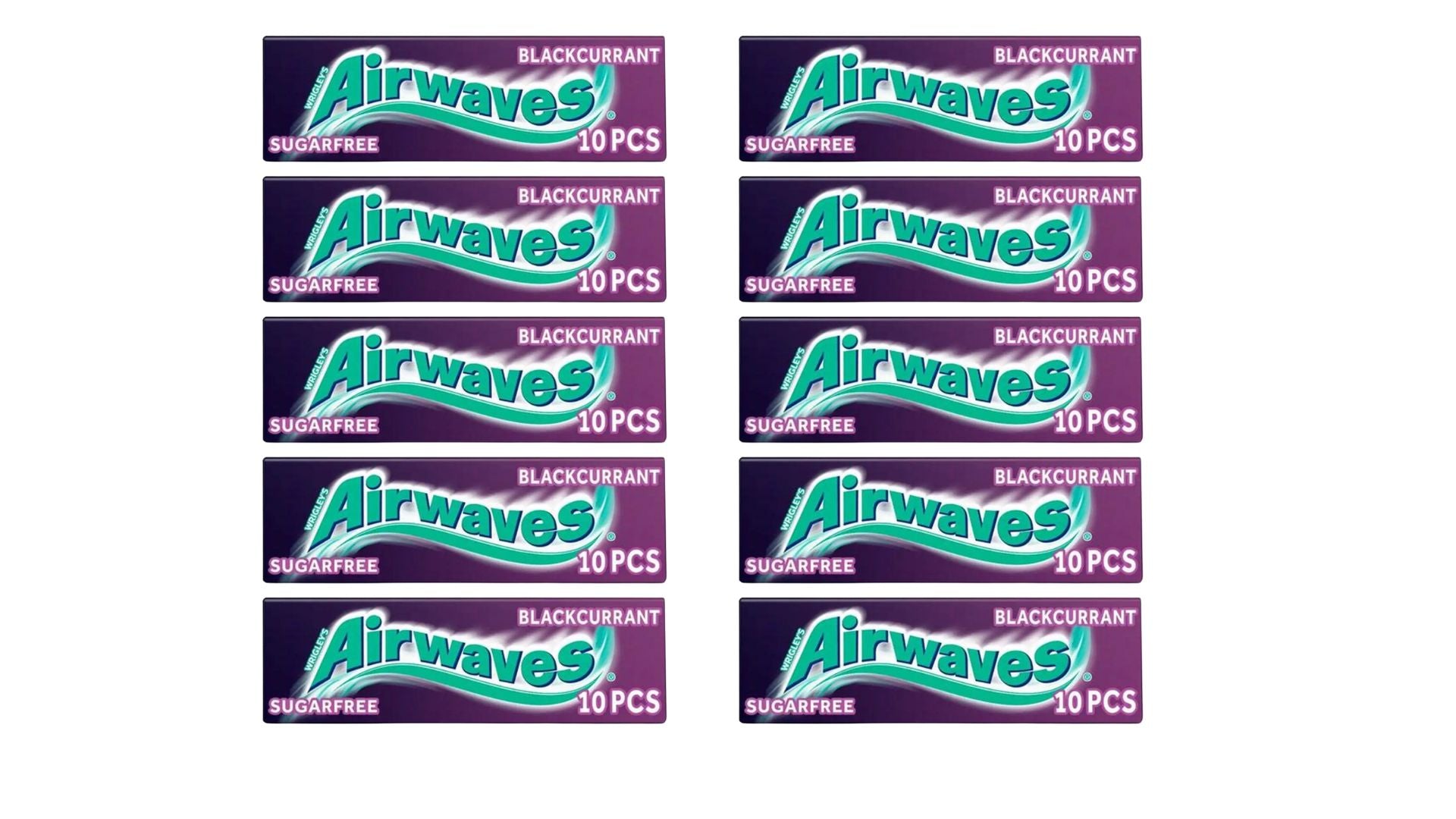 Airwaves Blackcurrant Sugar-Free Chewing Gum – Pack of 10