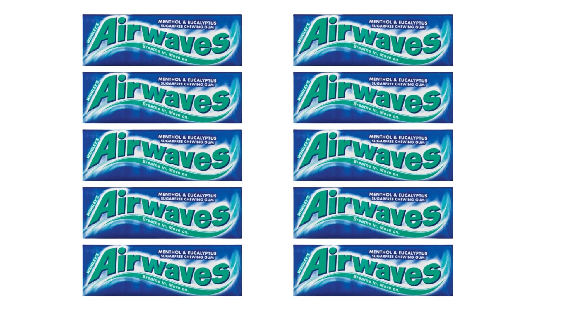 Airwaves Menthol & Eucalyptus Sugar-Free Chewing Gum – Pack of 10
