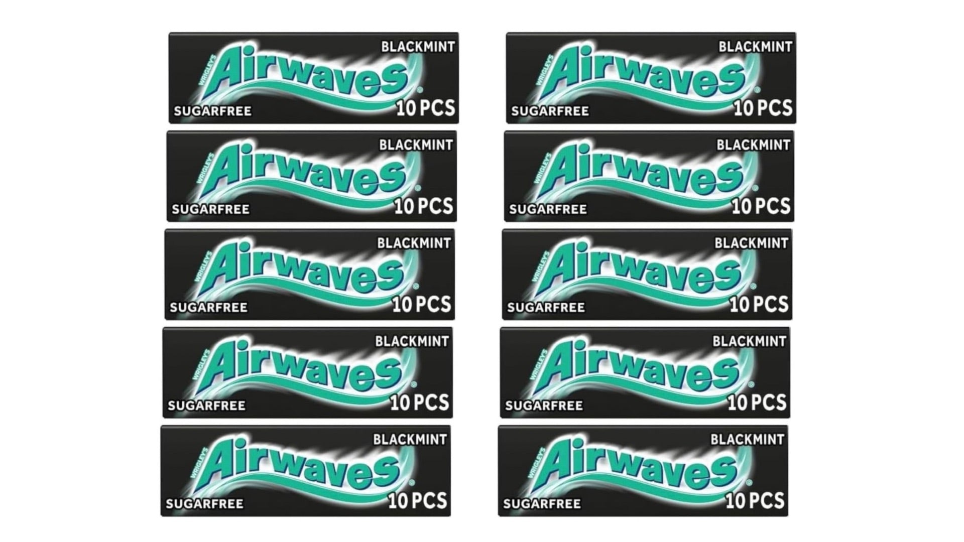 Airwaves Black Mint Sugar Free Chewing Gum – 10 Packs of 10 | Menthol Freshness & Oral Care