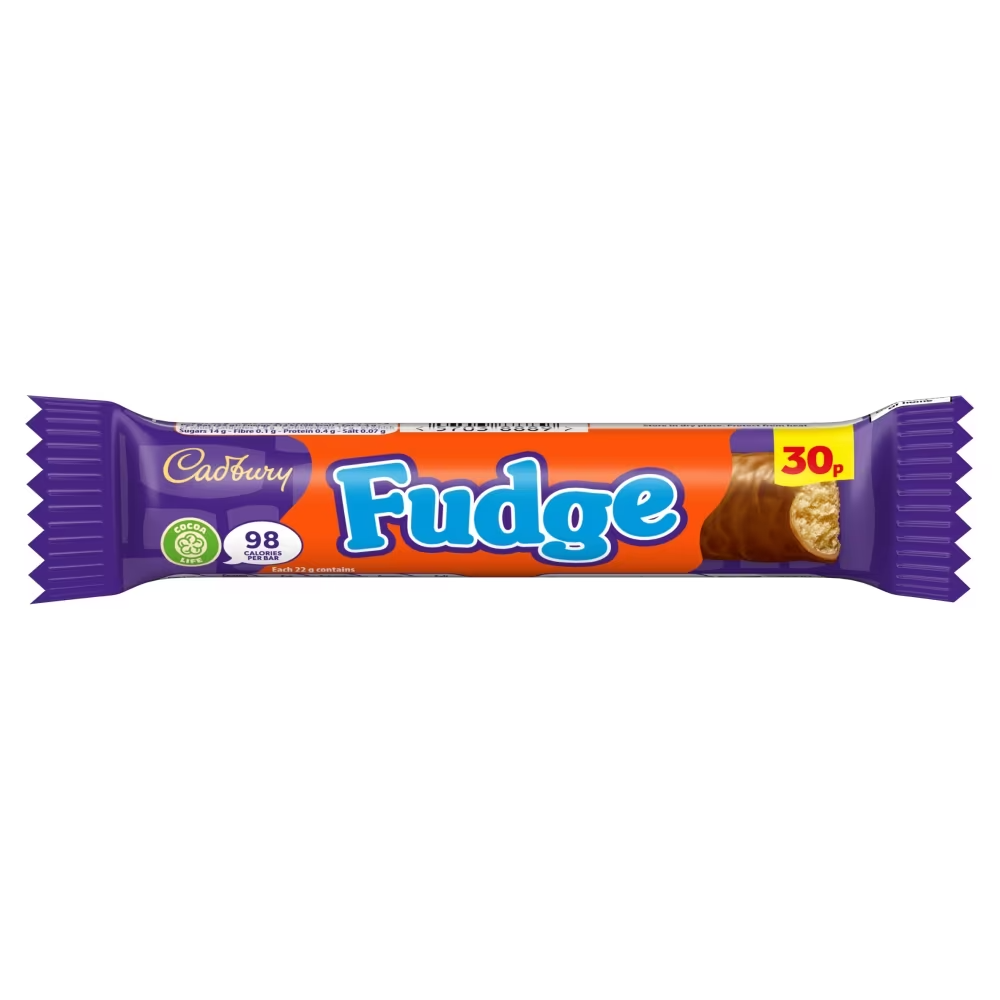 Cadbury Fudge Chocolate Bar 22g 30p PMP